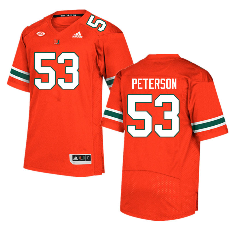 Men #53 Lucas Peterson Miami Hurricanes College Football Jerseys Sale-Orange